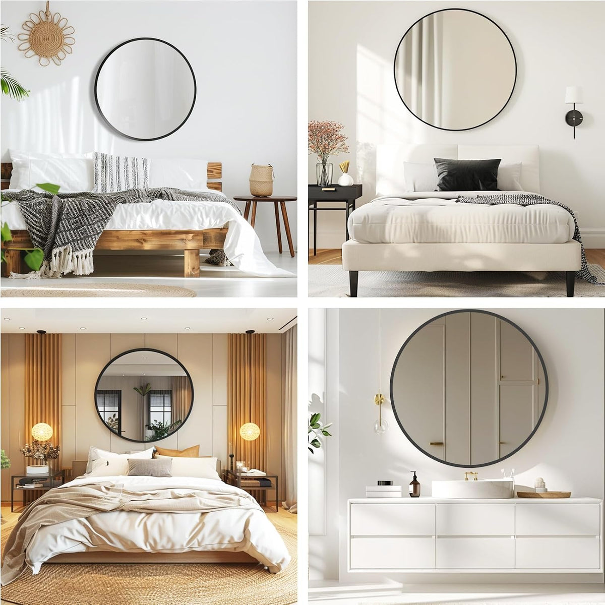 round mirror 30 inch, circle black mirror, matte on a desk or shelf