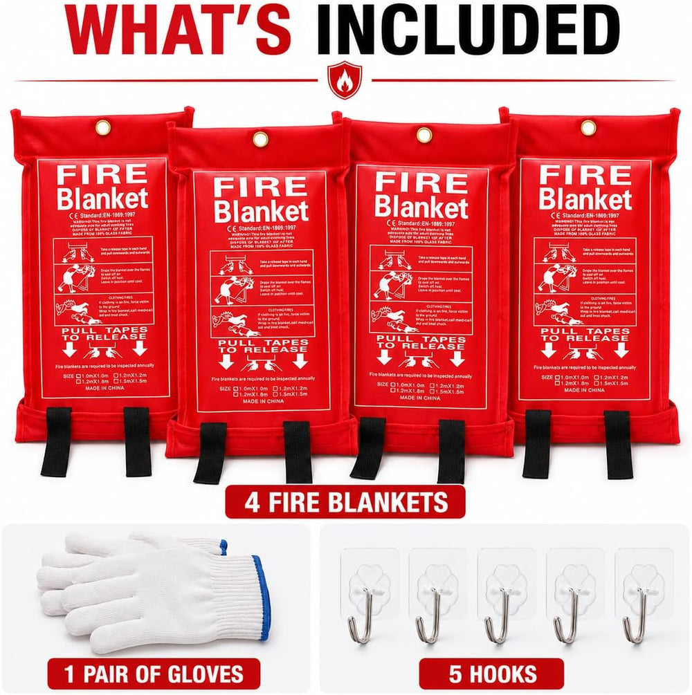 4 Pack,40"x40",Emergency Fiberglass Fire Blanket,Fire Suppression,H...