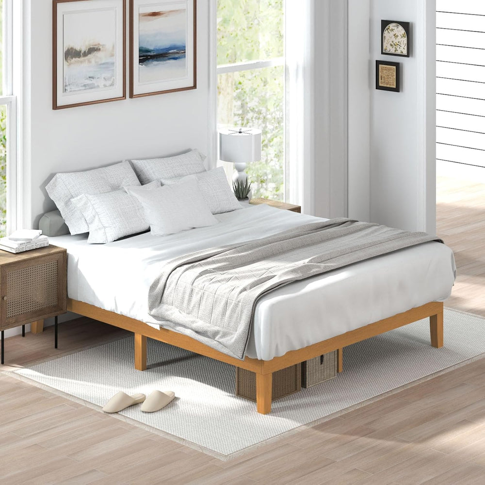 Sweetcrispy Queen Size Bed Frames, 12 Inch Height Wood Platform Bed Frame