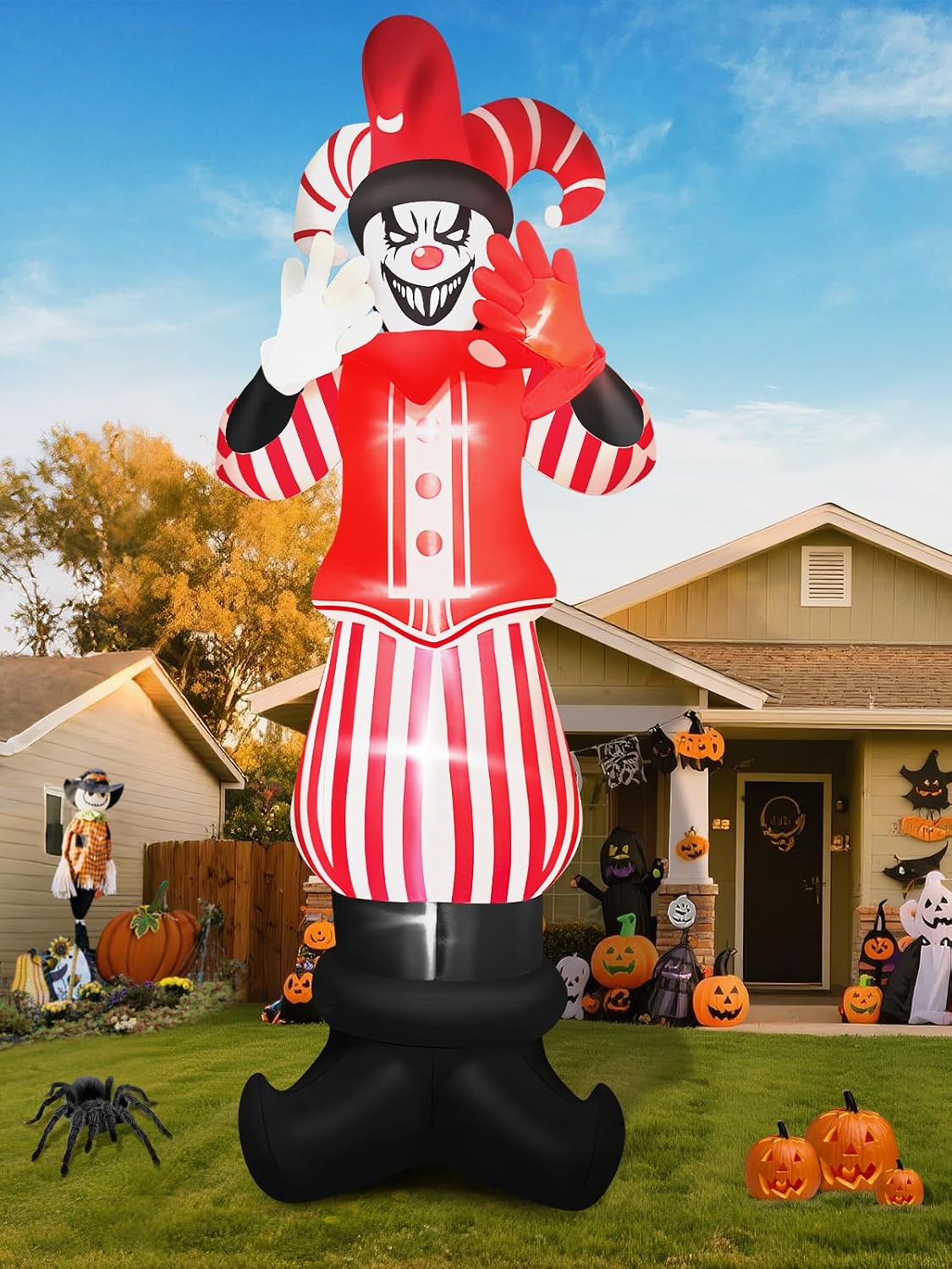 12FT Giant Halloween Inflatable Decoration, Kalolary Red Costume Scary Clown Blow Ups with Built-in LED Lights Large Huge Scary Clown Inflatable for Halloween Party Lawn Garden Outdoor Yard Decoration