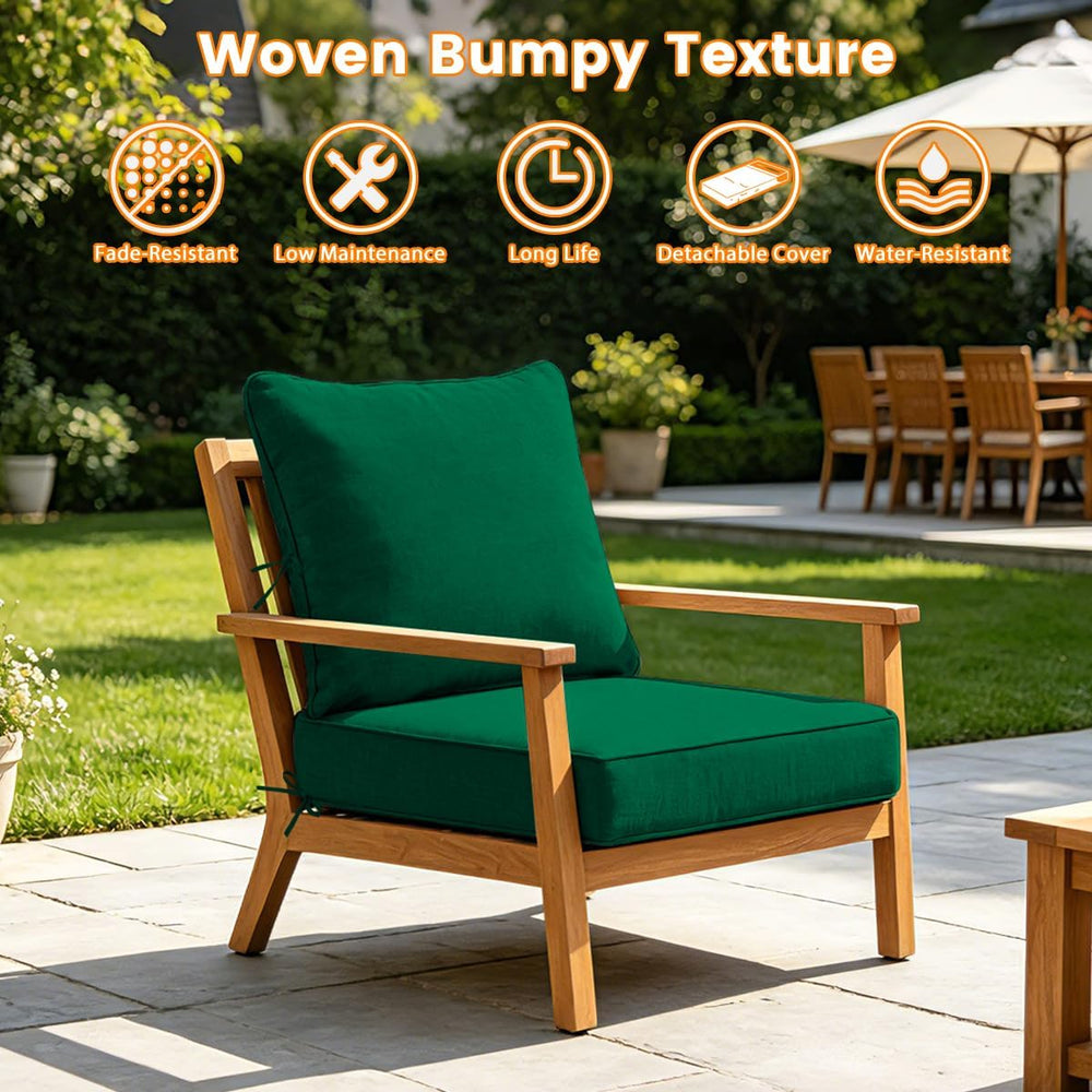 Olefin Deep Seat Cushion Set of 2, Water Resistant Patio Dark Green 24x24x4