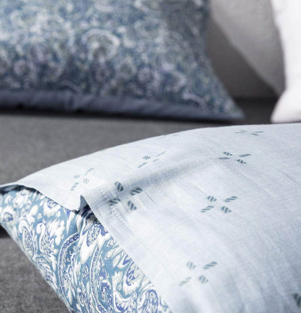 SLEEPBELLA Duvet Cover Queen, 600 Thread Count Cotton Blue & Green Paisle...