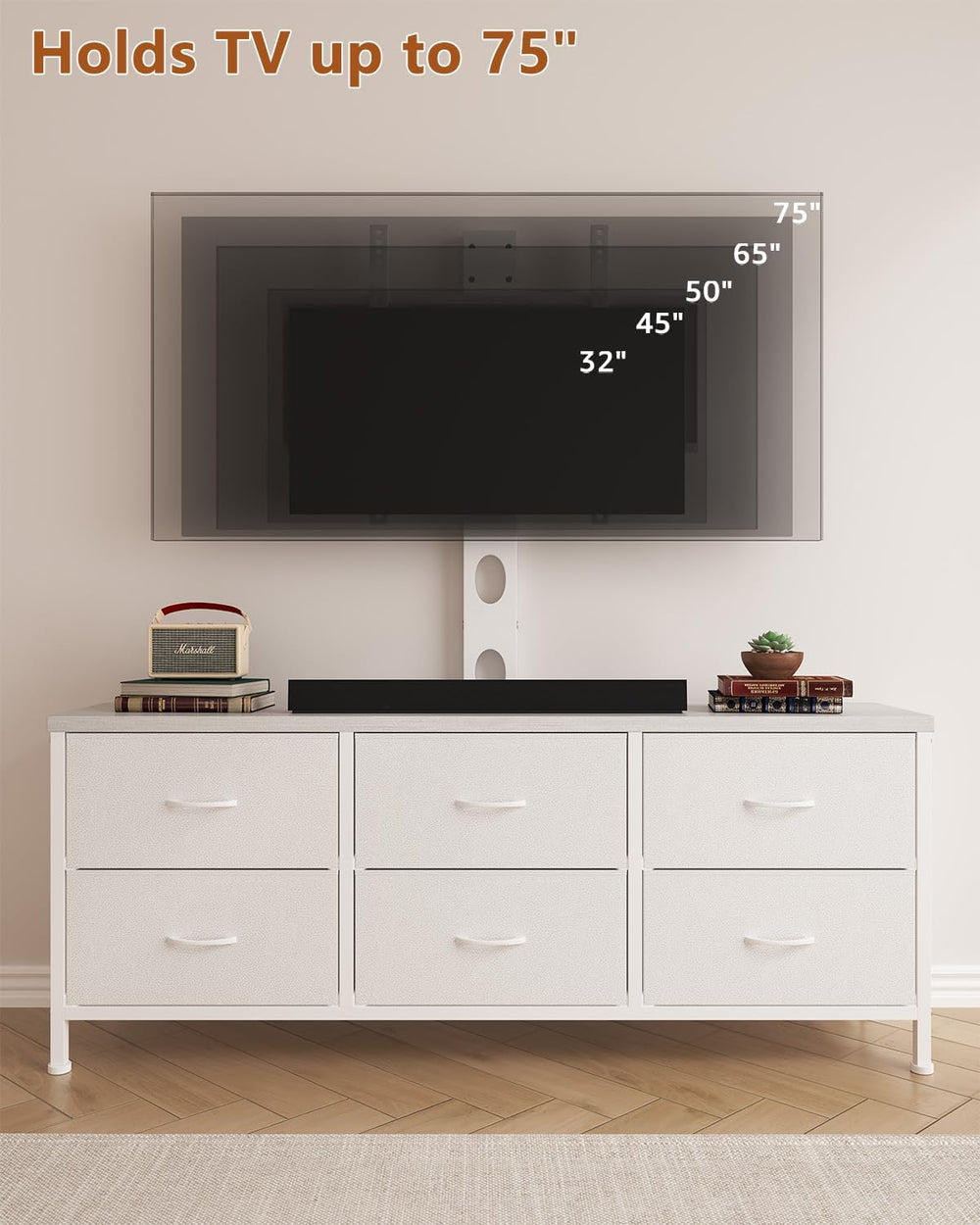 TV Stand with Mount, Fabric Dresser with 6 Drawers for 32/45/55/60/65/75 inch...