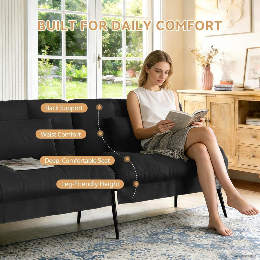 COMHOMA 72″ Futon Sofa Bed, Sleeper Sofa with Adjustable Backrest,Black