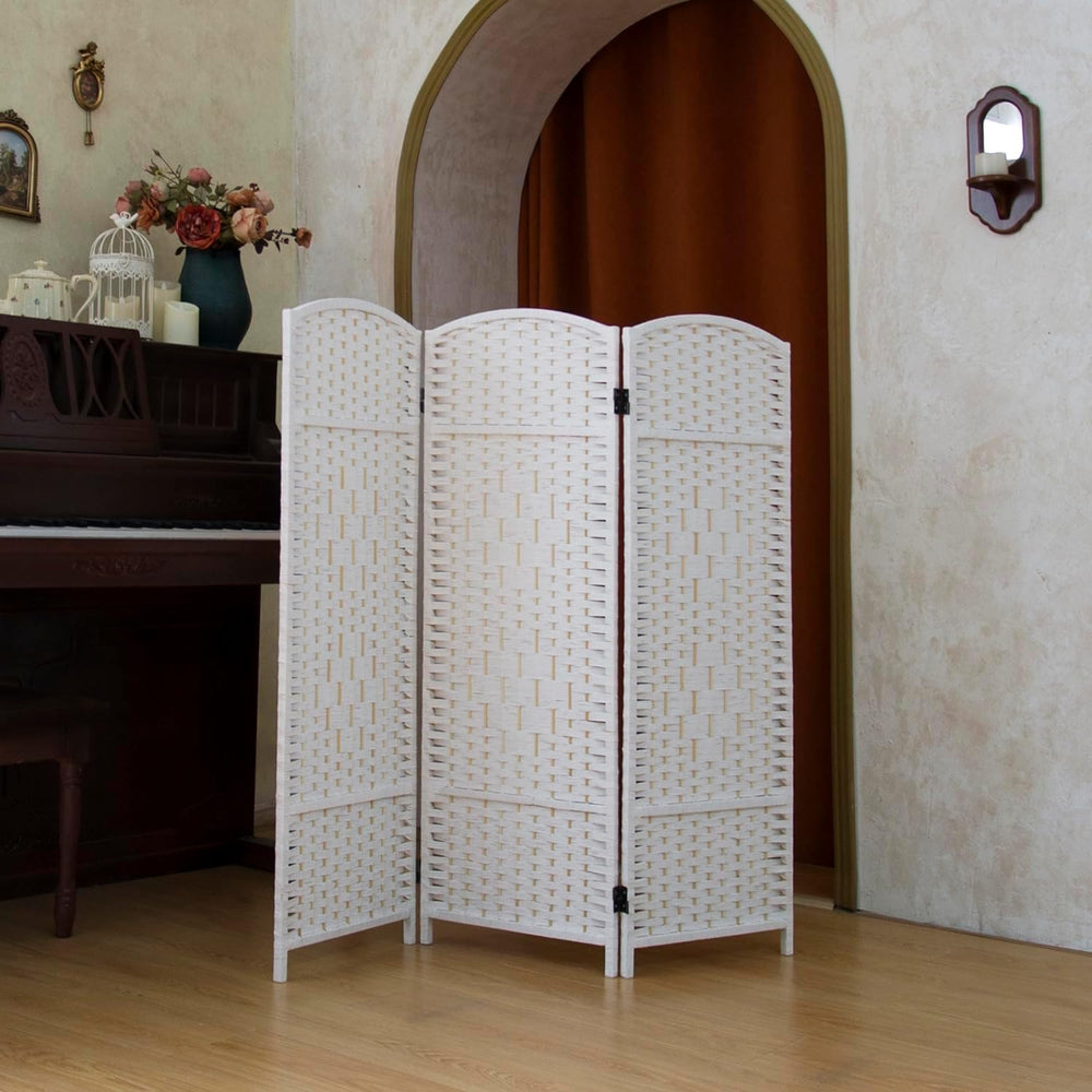 Compact 3 Panel Short Room Divider, 47.2 Inch Tall Double-Sided Rattan Foldin...