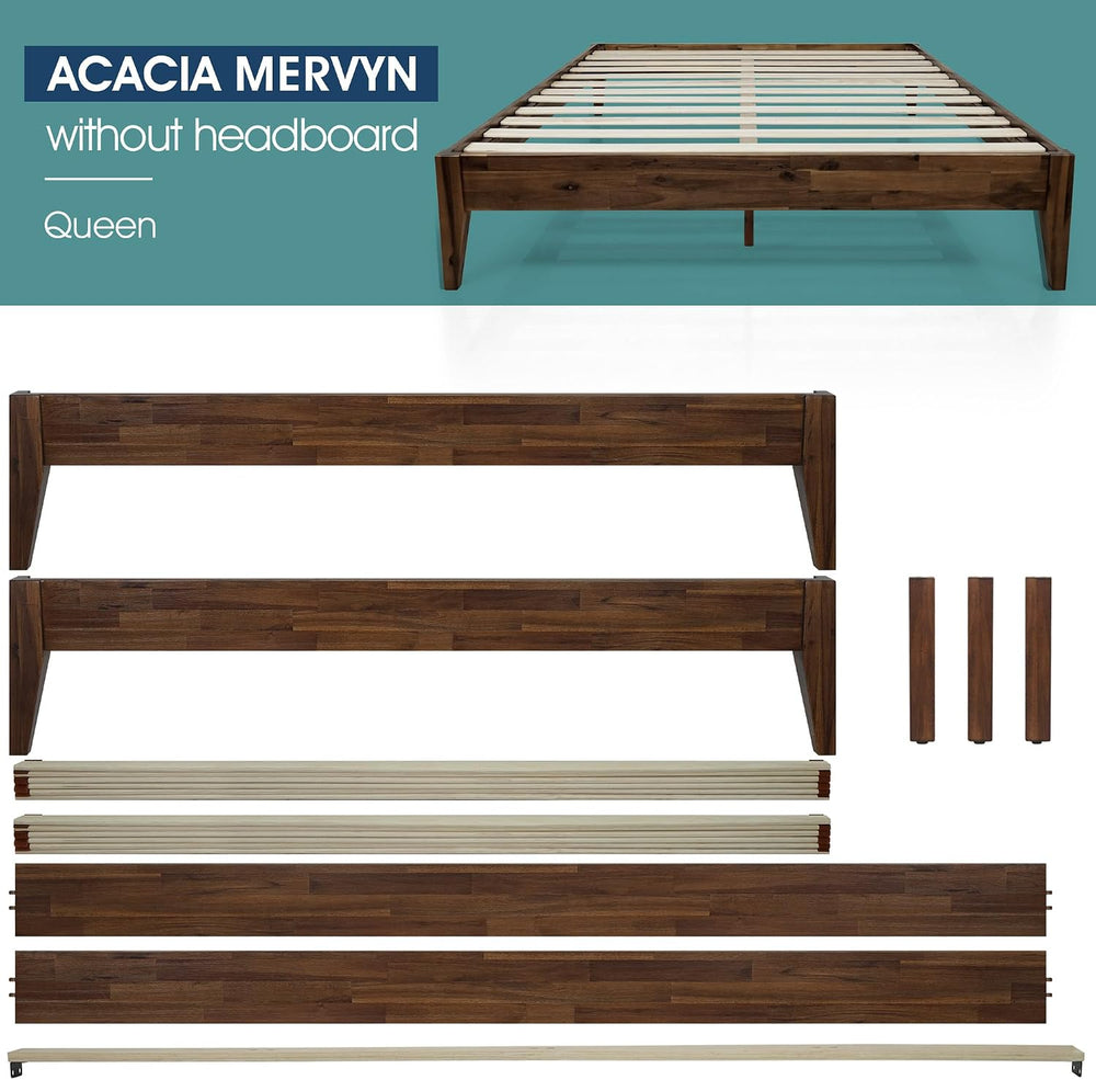Acacia Mervyn Solid Wood Bed Frame Without Headboard, Queen Size, Chocolate