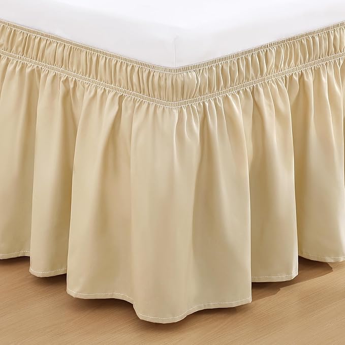 RIMELA Beige White Bed Skirt King Size 15 Inch Drop, Elastic Bed Skirting - Image 9