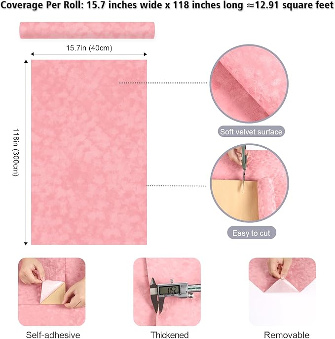 Coral Pink Drawer Liner Self Adhesive Velvet Flocking Liner - Image 8