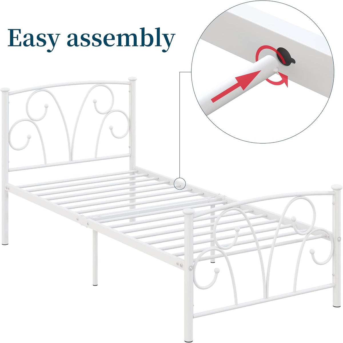 elephance twin bed frame with headboard&footboard metal platform, front angle view