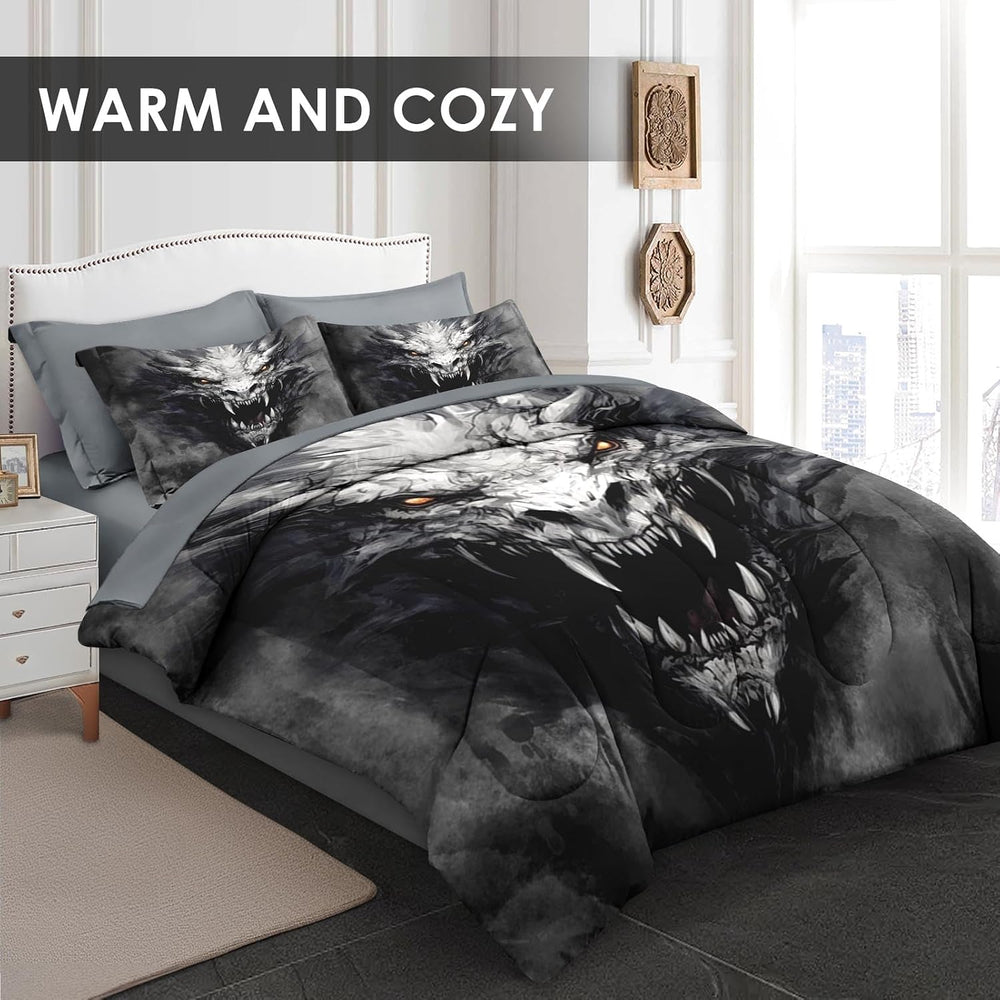 Pamnest King Comforter Set with Sheets, 7 Pieces Dragon Gray Bedding