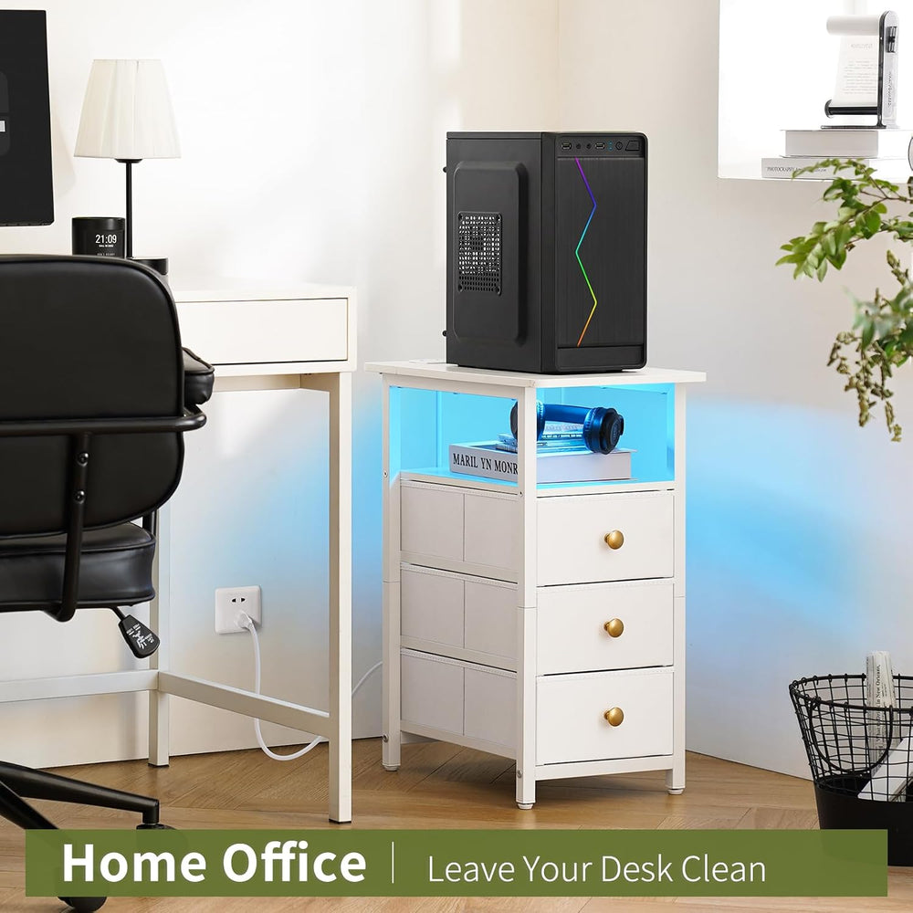 Yoobure End Table with Charging Station, LED Narrow Side Table Bedside Table,...