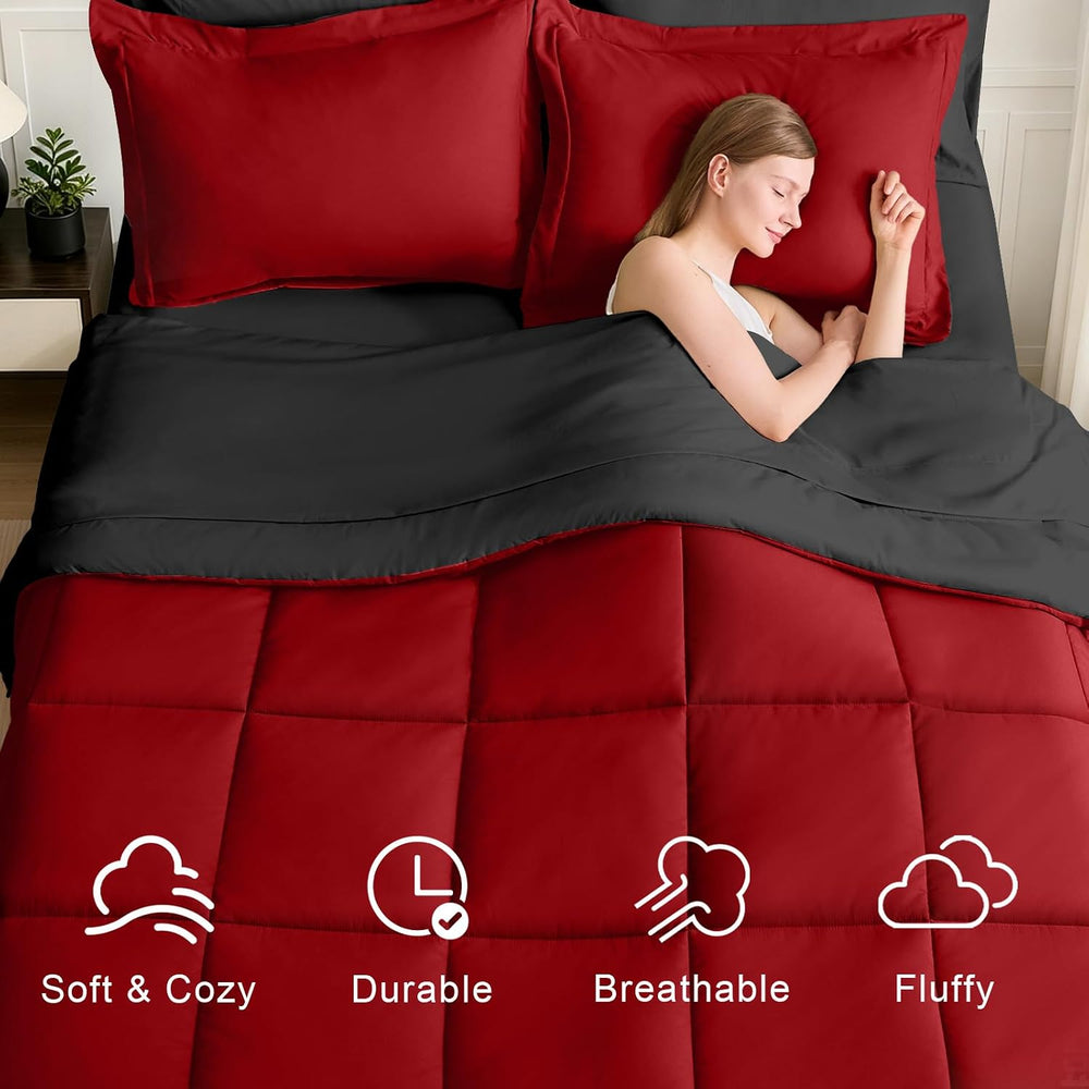 Full Size Comforter Set 7 Pieces, Reversible Bed Set, Bed in a Bag