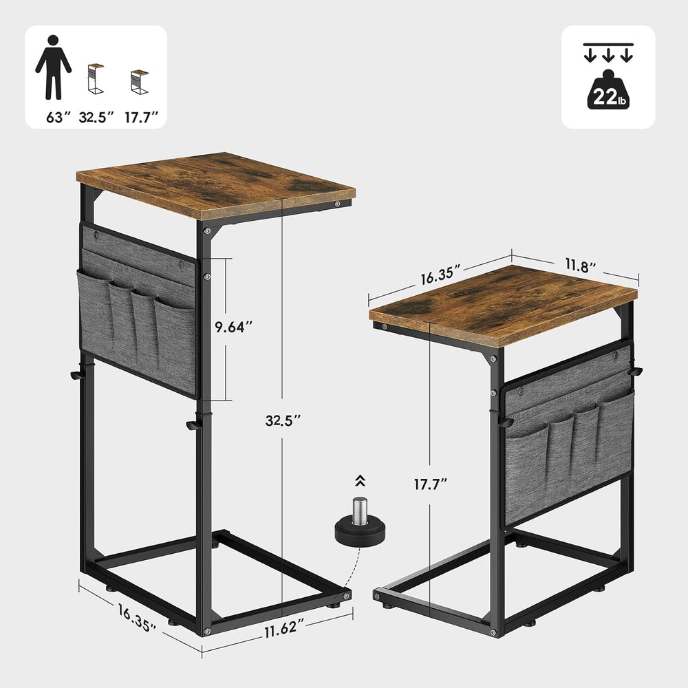 Vagusicc C Shaped End Table, Small Side Table for Couch, Adjustable Height So...