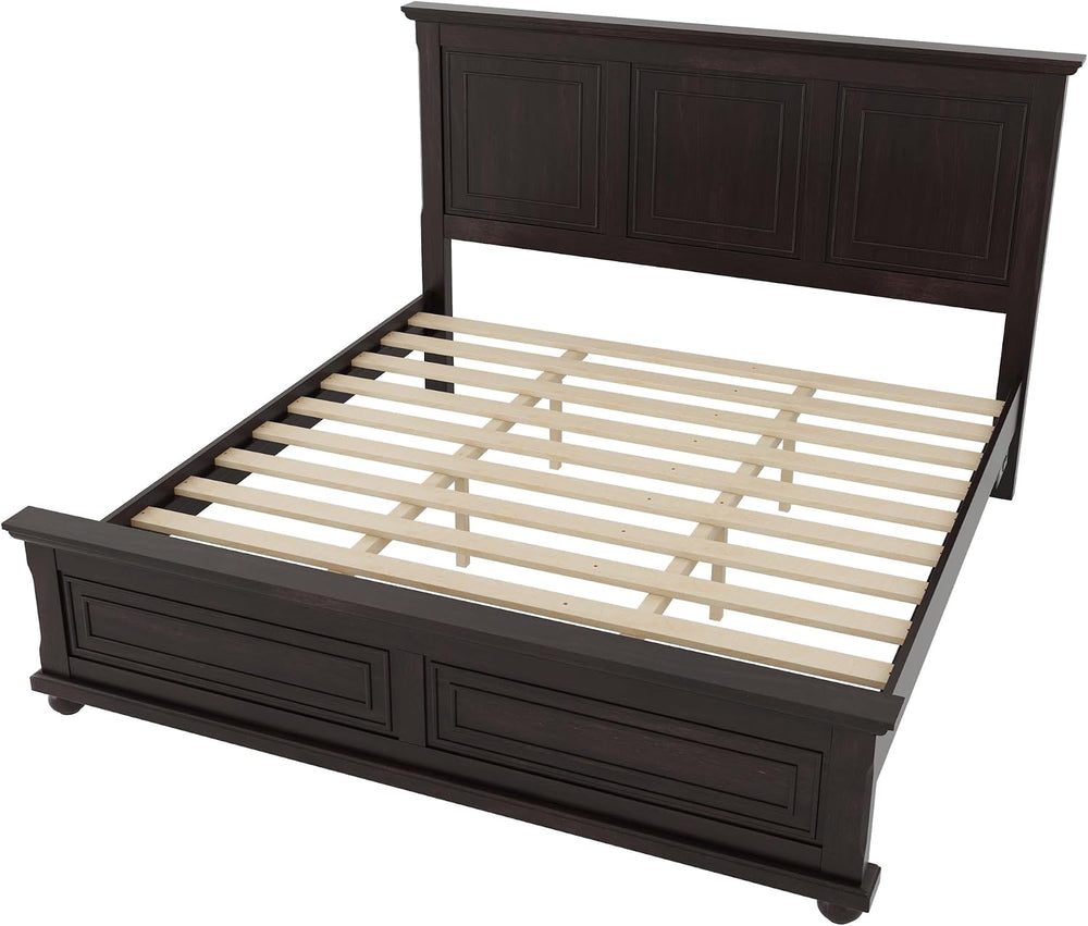 RuiSiSi King Size Solid Wood Bed with Tall Headboard & Footboard, Mid Cen...