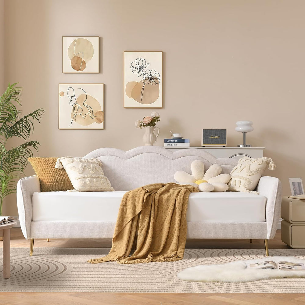 VELOCAVA Twin Size Upholstered Daybed with Cloud-Shaped Backrest, Modern Line...