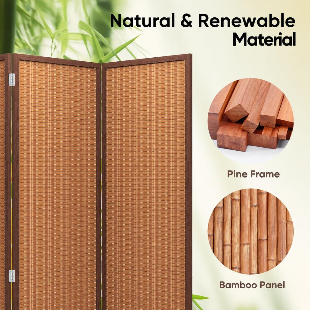 JOSTYLE 6 Panel Folding Privacy Screen 6ft Bamboo Freestanding Room Divider
