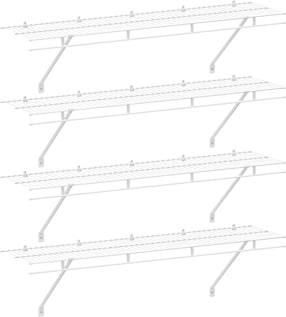 HAUSHOF 4 Pack Closet Shelves Wall Mounted, 4 ft x 12 in Wire Shelf Kit