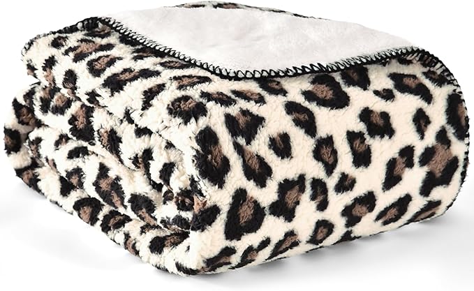 PHF Leopard Print Sherpa Fleece Throw Blanket - Image 7