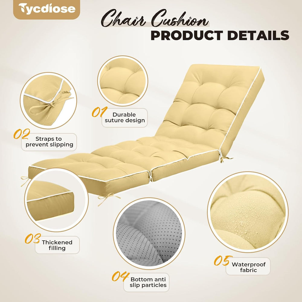 Outdoor Chaise Lounge Chair Cushion, Waterproof Non-Slip Patio Chaise Lounge ...