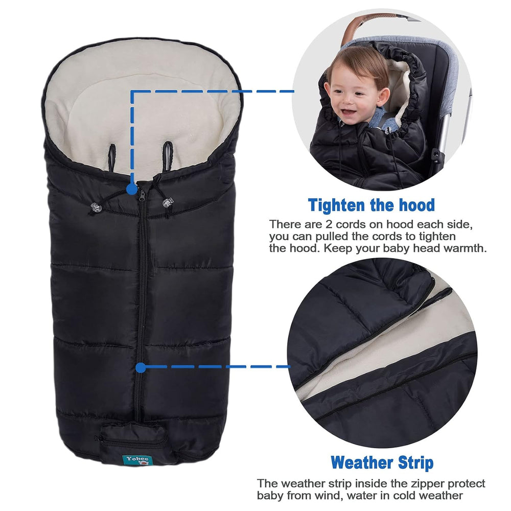 Yobee Universal Fit All Stroller Footmuff, Plush Warm Weatherproof Bunting Ba...