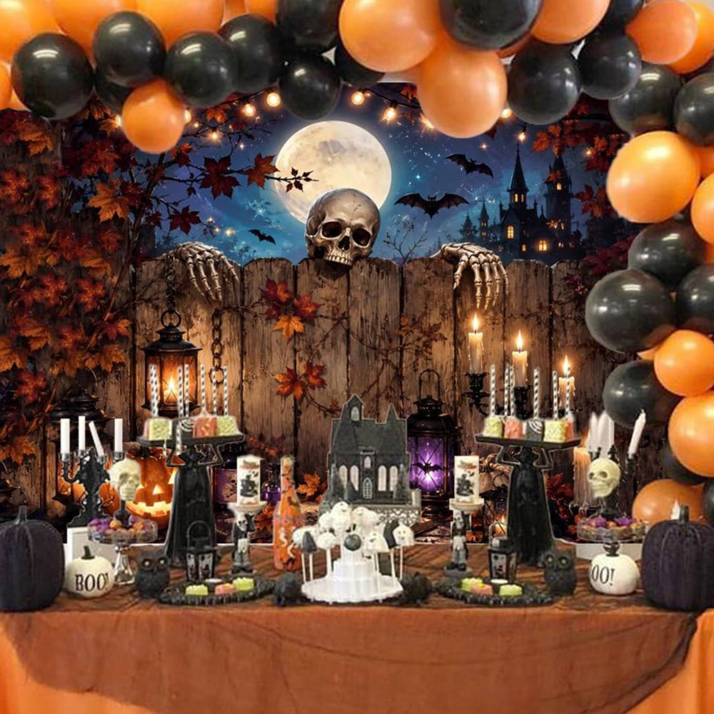 10x8ft Halloween Skeleton Pumpkin Lantern Photo Backdrop Decor