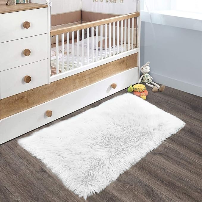 Latepis White Sheepskin Rug 2x3 Faux Fur Sheepskin Rug - Image 7