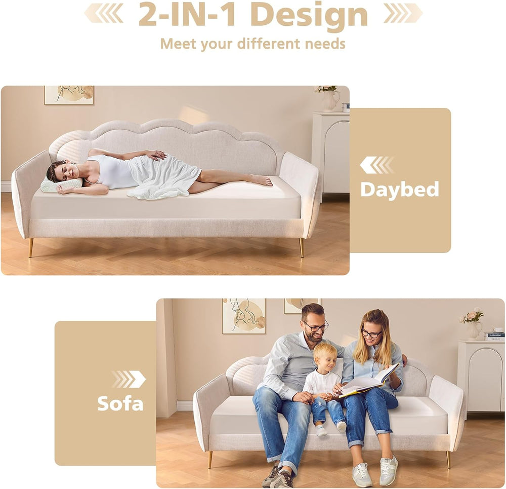 VELOCAVA Twin Size Upholstered Daybed with Cloud-Shaped Backrest, Modern Line...