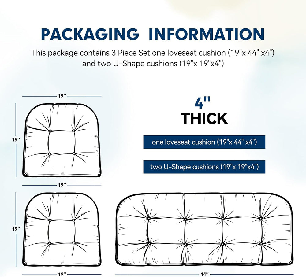 Wicker Chair Cushions 3 Piece Set, Outdoor Loveseat Wicker Cushions for Patio...