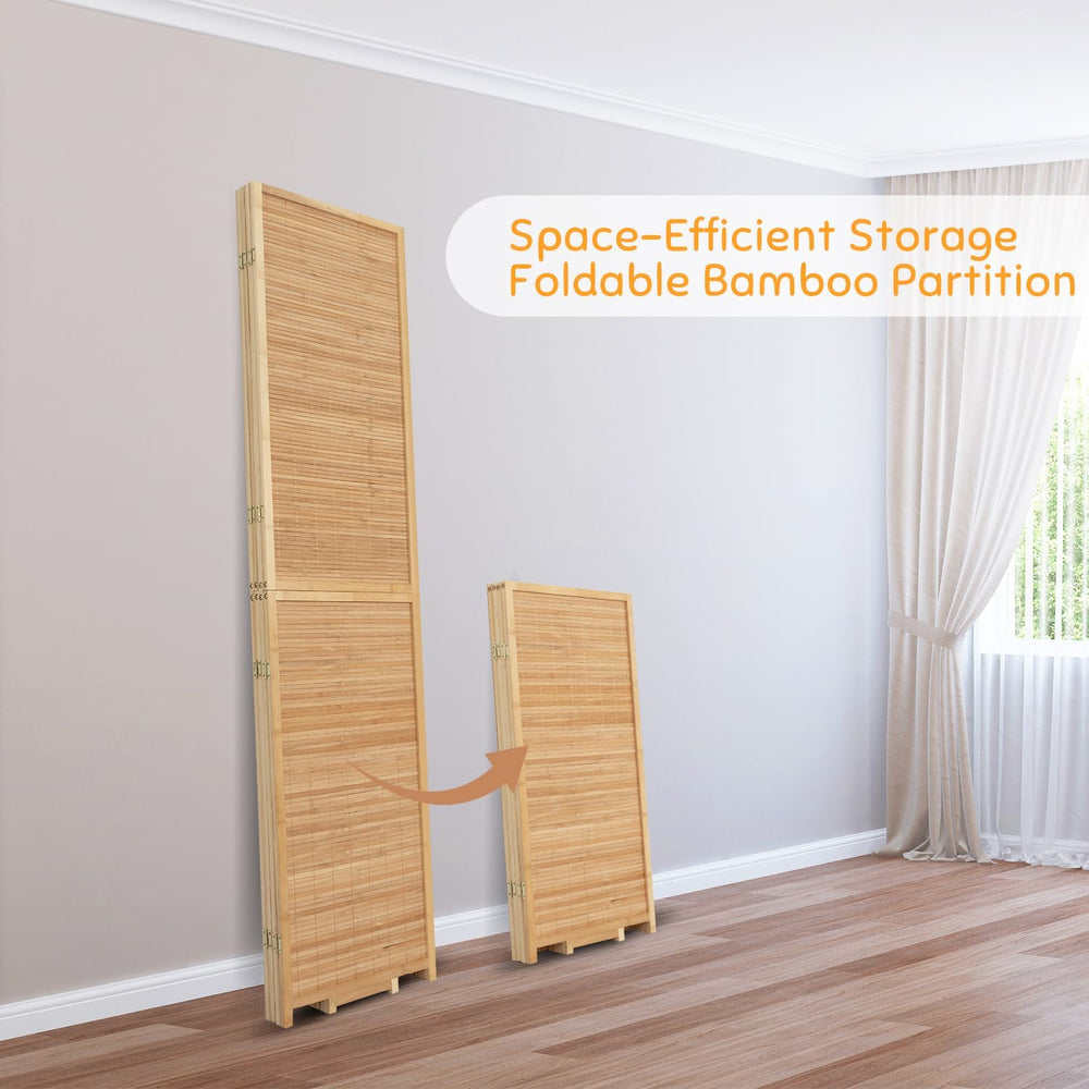 Bamboo Mesh Woven Room Divider 5.6FT,4 Panel Folding Privacy Screen,Brown