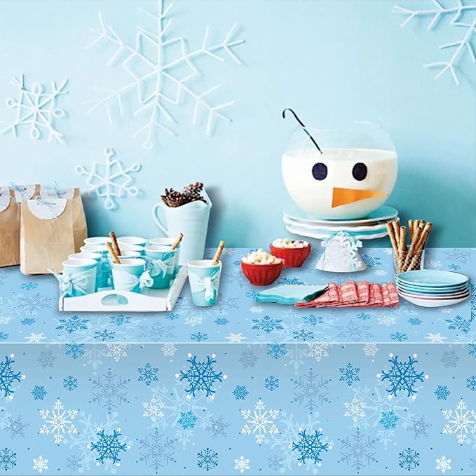 6 Pieces Christmas Snowflake Party Tablecloth Decorations, Plastic Ice Blue and - Image 7