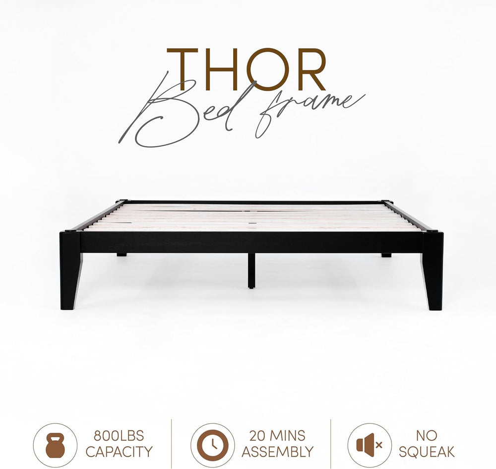 Thor Japanese Joinery Bed Frame Twin XL, Solid Wood (Midnight Charcoal)