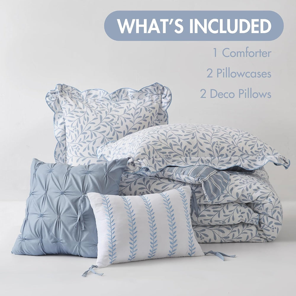 Madison Park Blue Floral Comforter Set King, 5PC Reversible Bedding Set