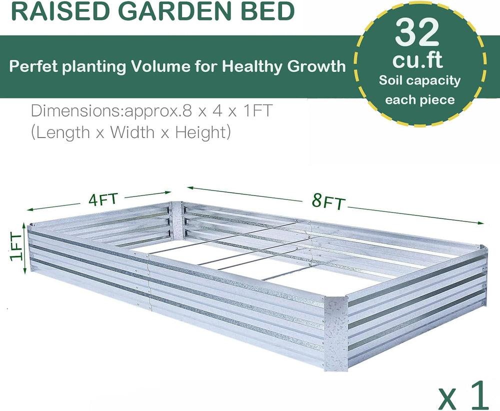 Galvanized Raised Garden Bed 8x4x1ft Single Unit