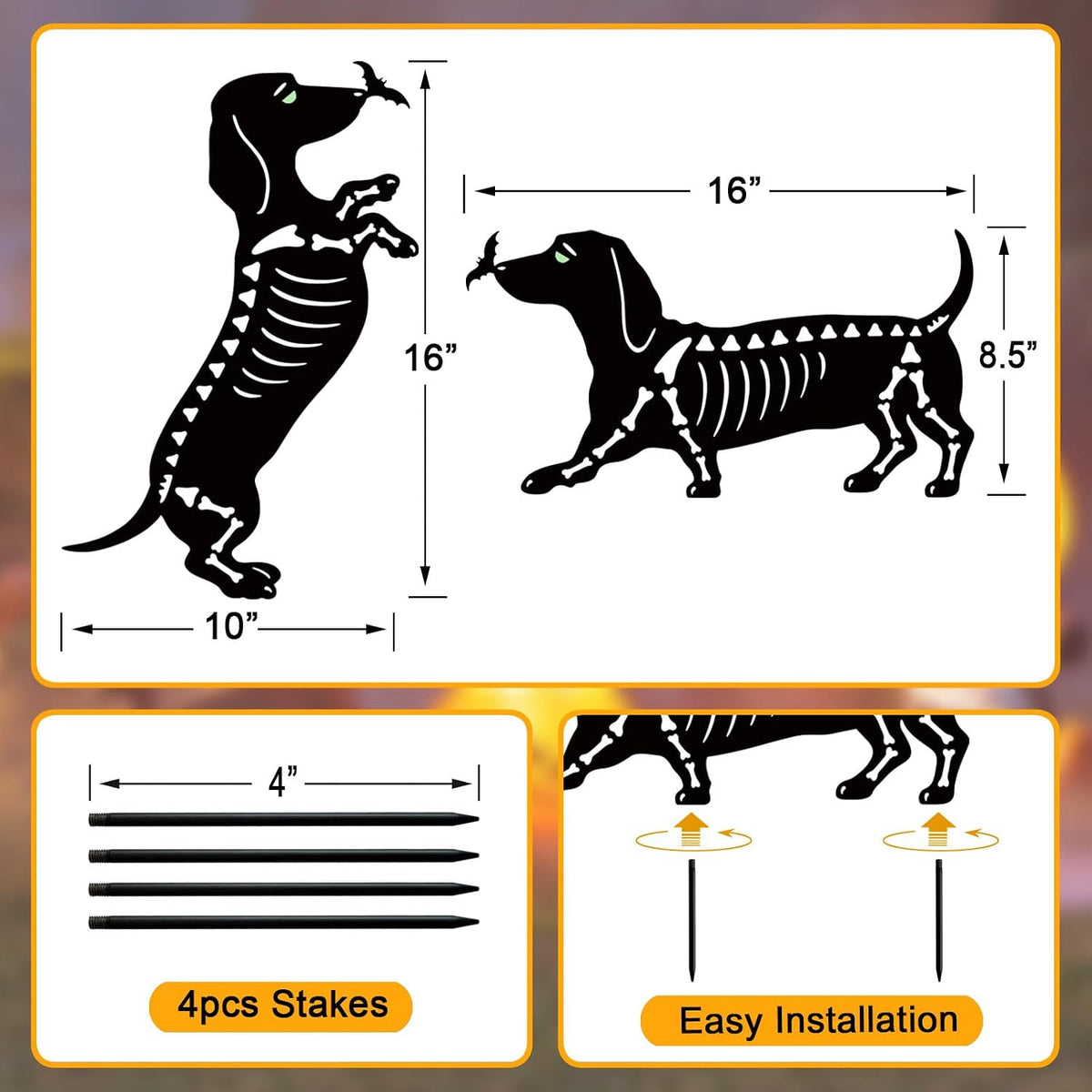 Halloween Decoration Outdoor,2 Pack Metal Dachshund Yard Sign Garden Stakes