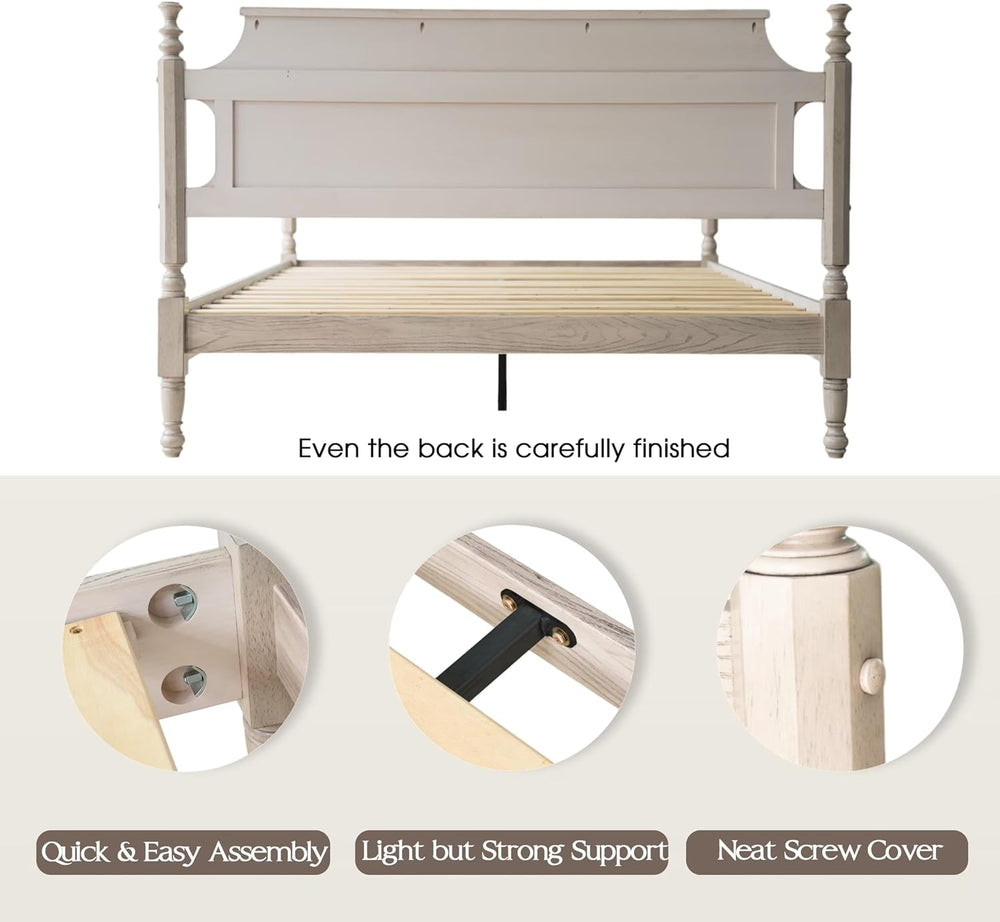 Solid Wood Queen Size Platform Bed Frame with Headboard & Footboard, Meta...