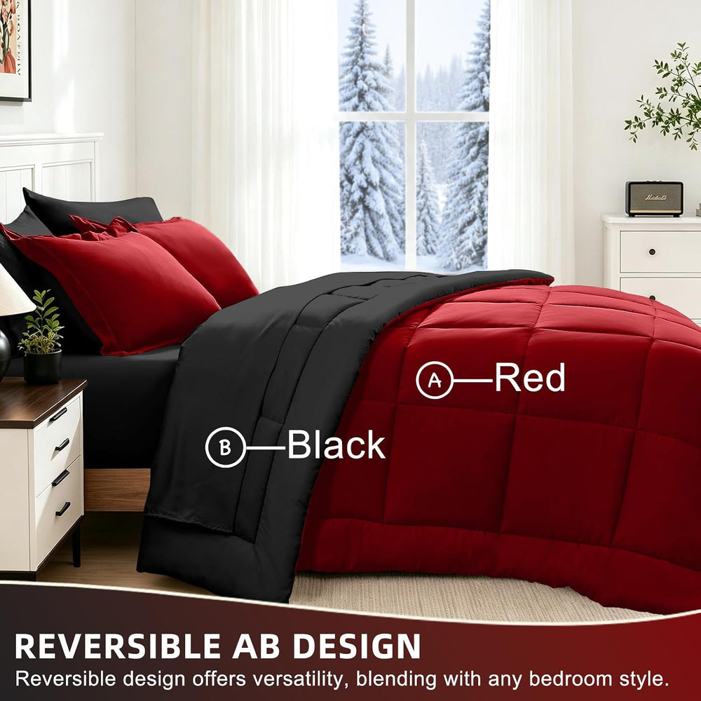 Full Size Comforter Set 7 Pieces, Reversible Bed Set, Bed in a Bag