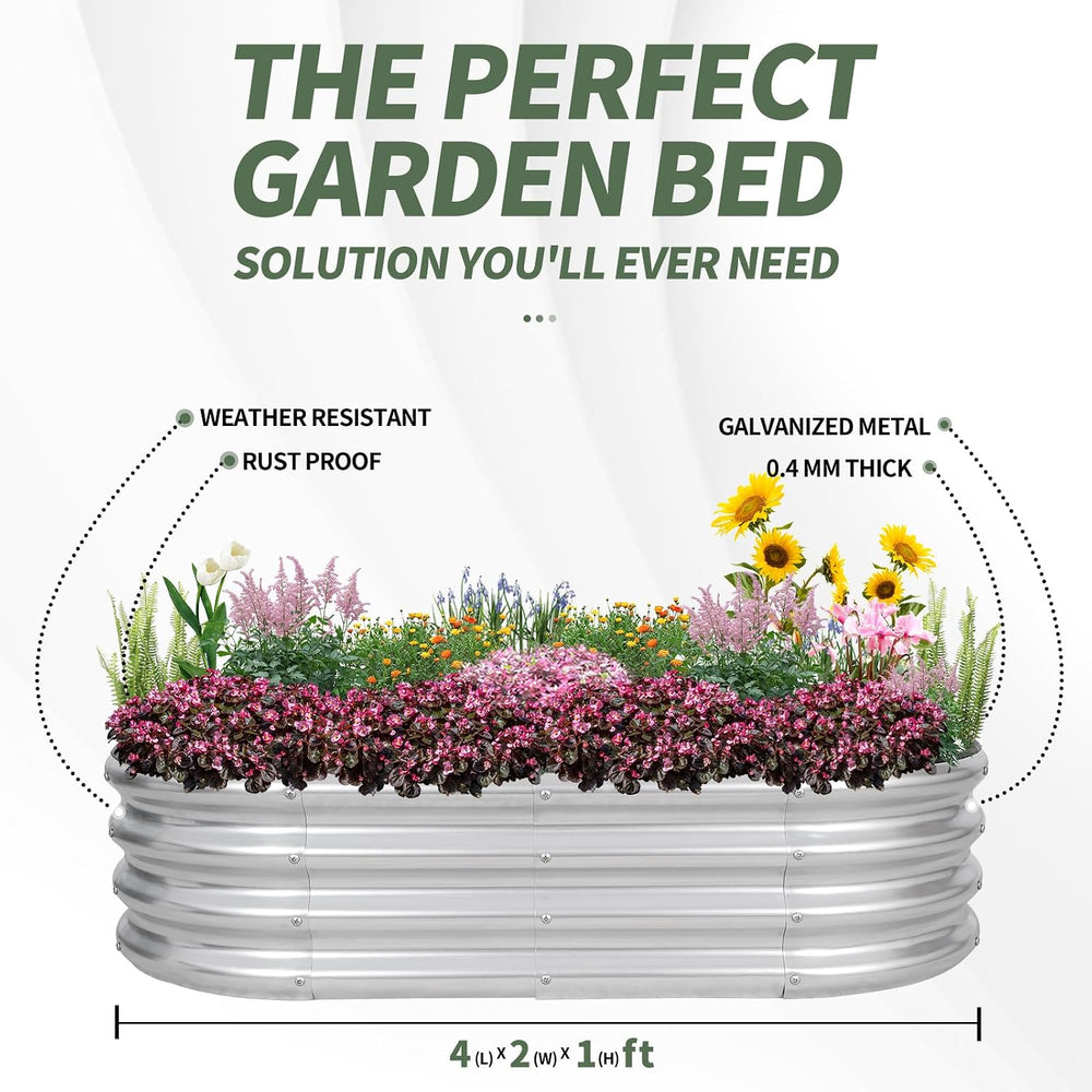 1MORE Galvanized Raised Garden Bed Outdoor,Planter Bed 4x2x1ft,Silver,4-Pk