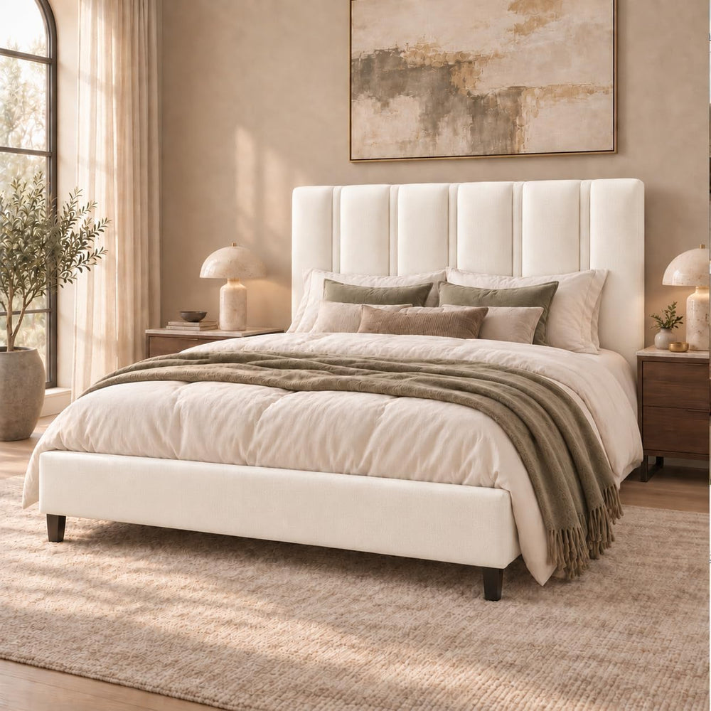 Lullabyre Full Bed Frame with Linen Upholstered Adjustable Headboard, Platfor...