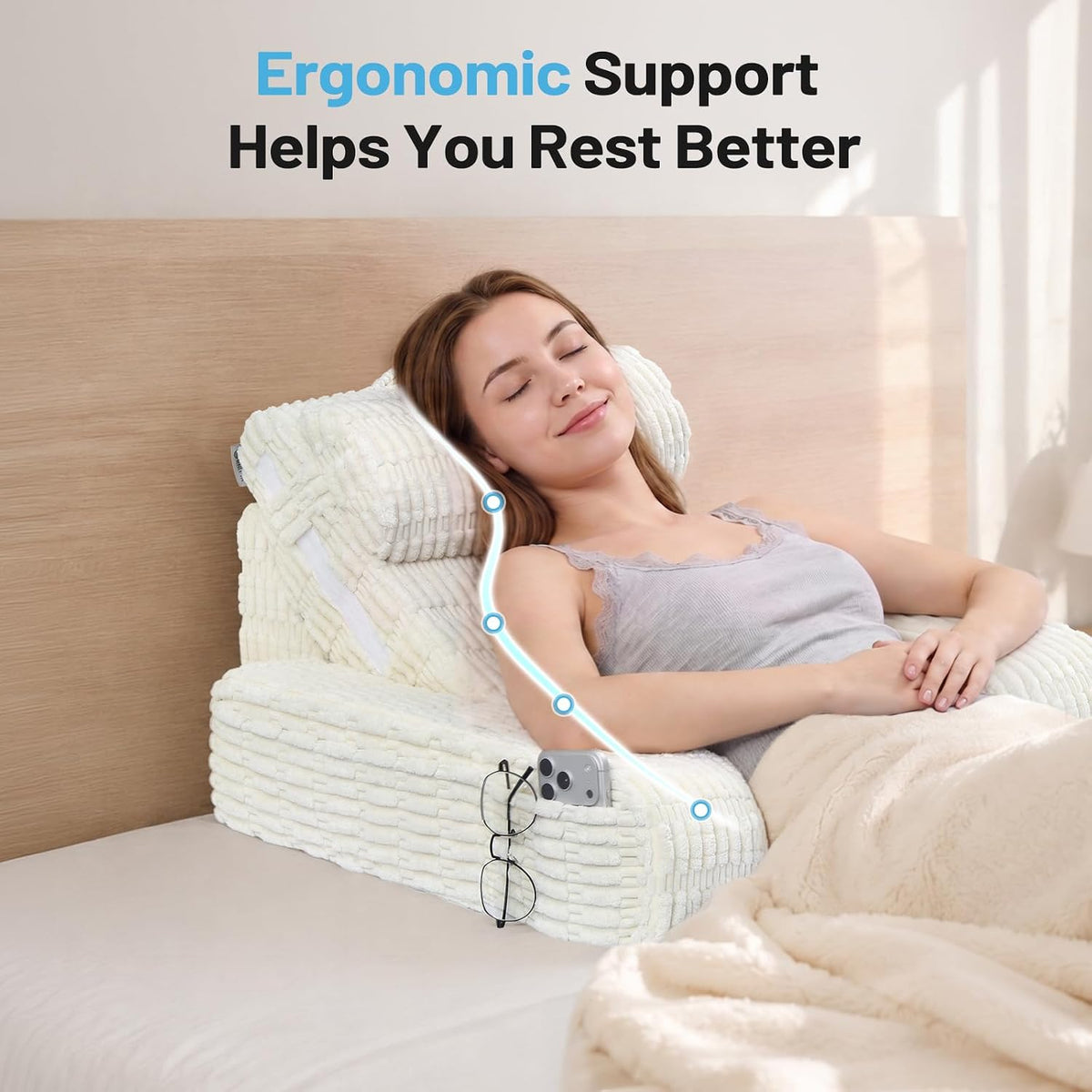 enitya reading pillow with height-adjustable backrest for custom on a desk or shelf