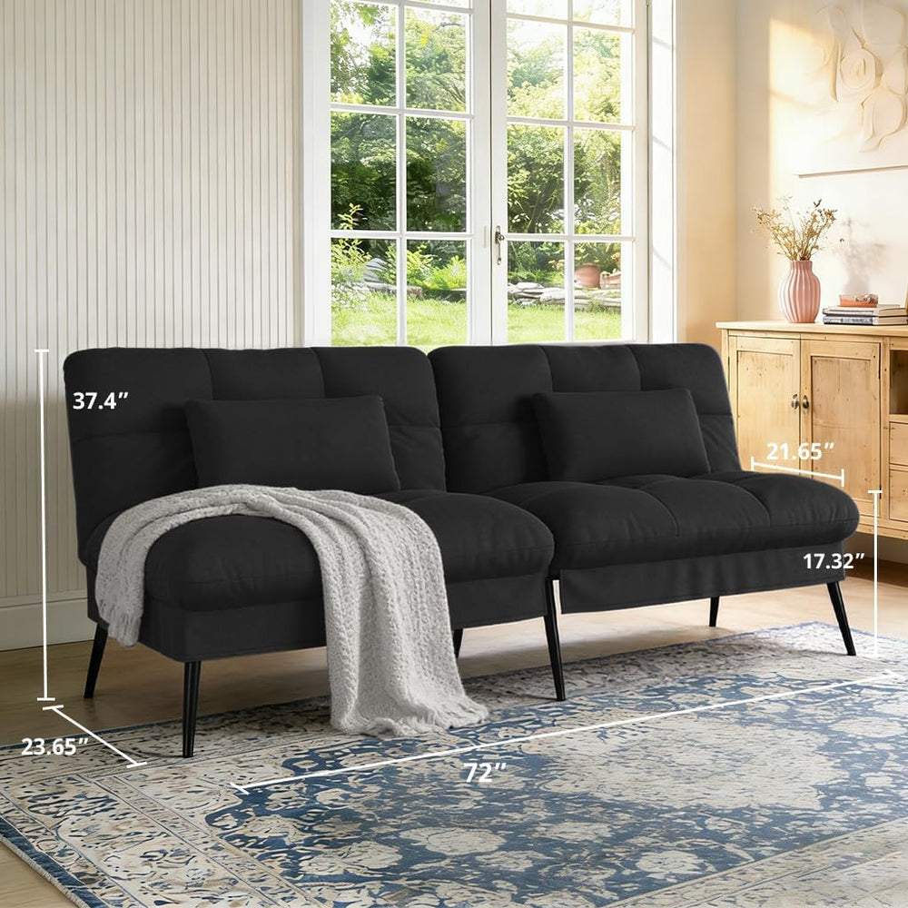 COMHOMA 72″ Futon Sofa Bed, Sleeper Sofa with Adjustable Backrest,Black