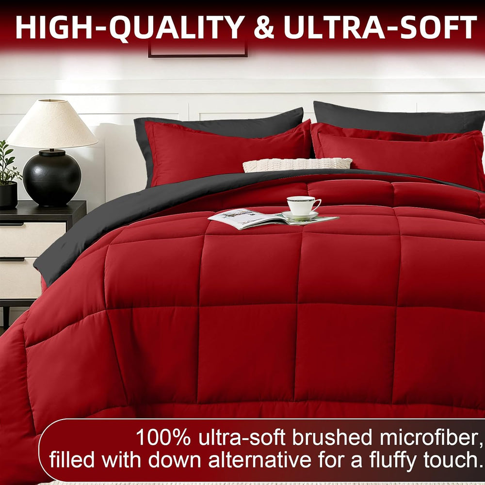Full Size Comforter Set 7 Pieces, Reversible Bed Set, Bed in a Bag
