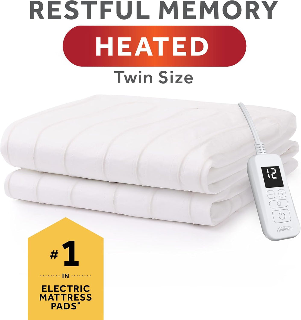Sunbeam Restful Memory Heated Mattress Pad, Twin 39 x 75 in