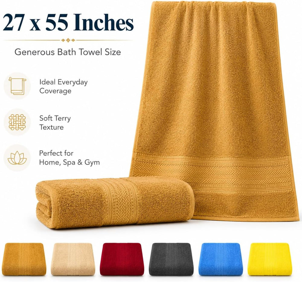 Pearl Linens Bath Towels Pack of 6, 27x55 Inches, 550 GSM 100% Ring Spun Cott...