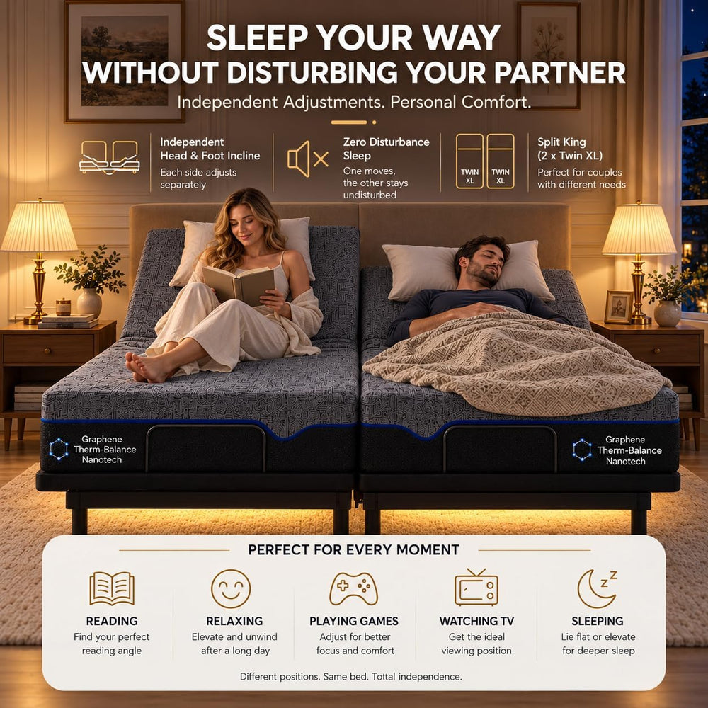 Marsail Queen Zero Clearance Adjustable Bed Base,Electric Bed with Massage
