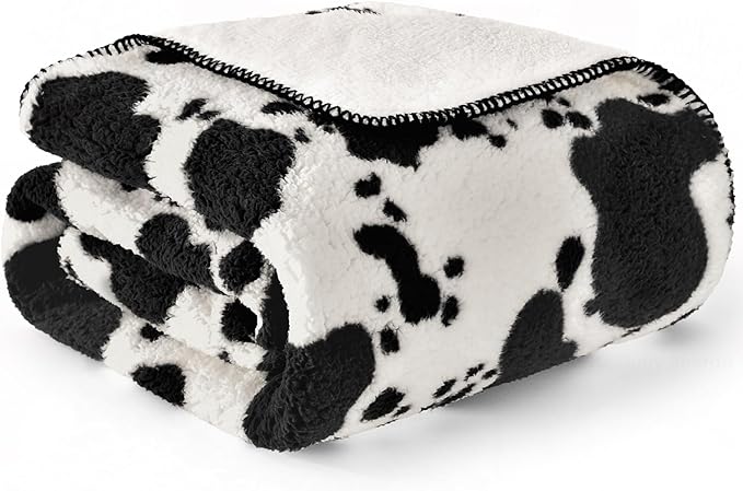 PHF Cute Cow Print Sherpa Throw Blanket - Image 7