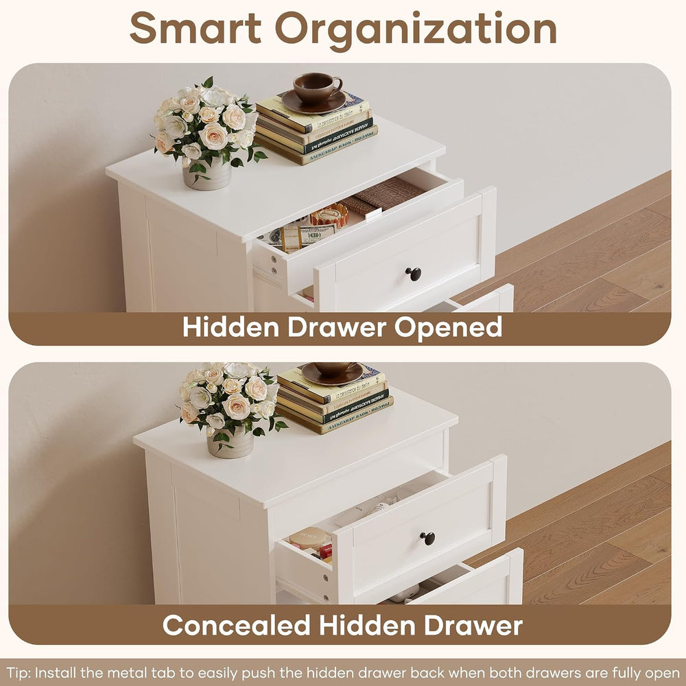 wanan Nightstands Set of 2 with Hidden Drawer, White