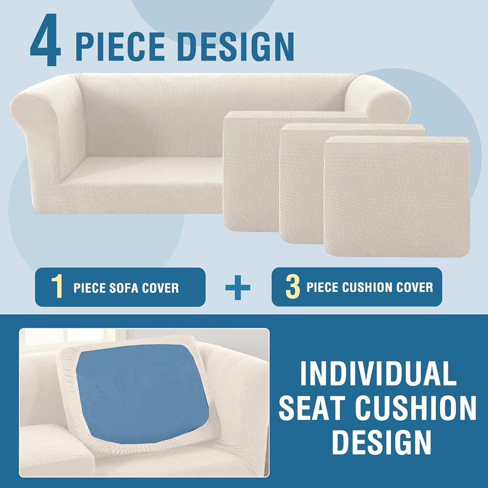 H.VERSAILTEX 4 Piece Stretch Chesterfield Sofa Slipcovers for 3 Seat Cushion ...