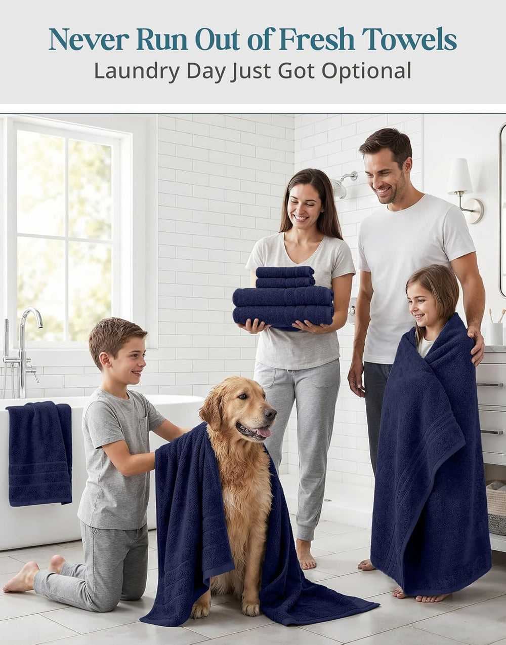 Casa Platino Bathroom Towel Set 12 Piece Soft Absorbent Quick Dry - Navy