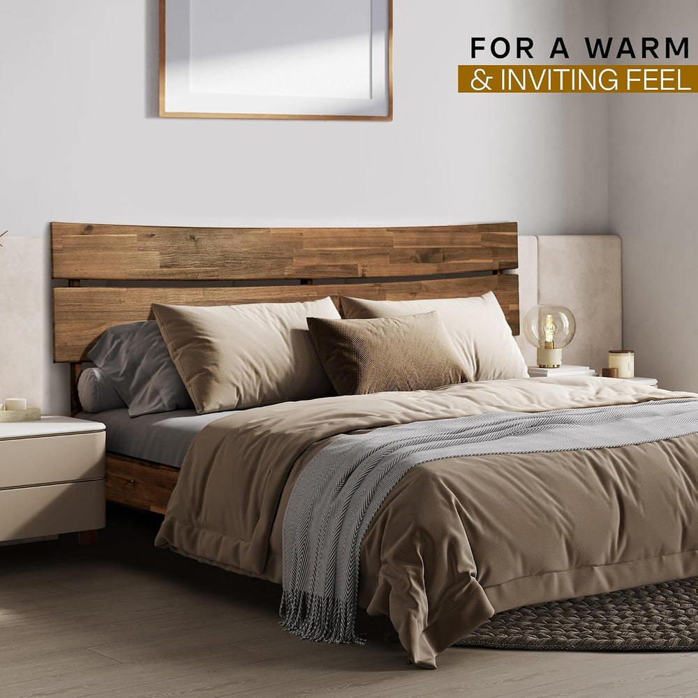 Acacia Aurora Solid Wood Platform Bed with Headboard, Wood Bed Frame Queen Si...
