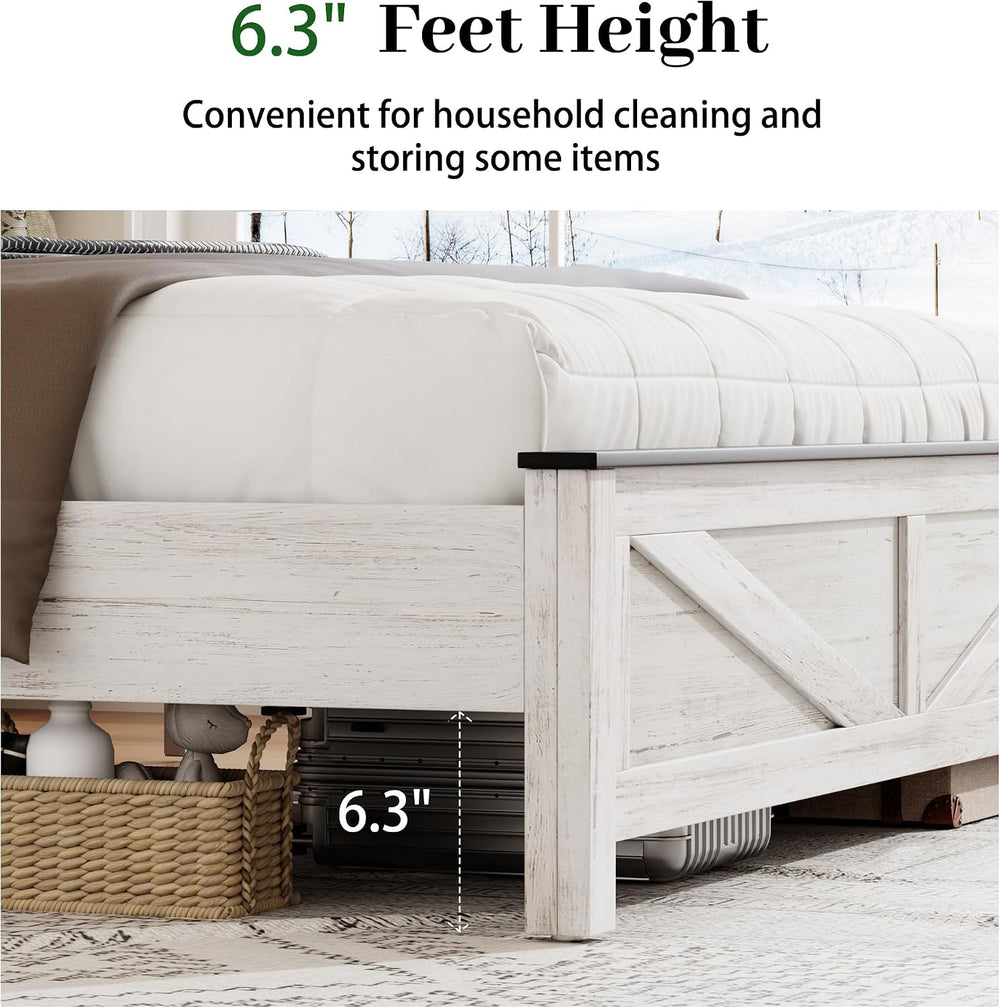 Full Size Bed Frame with Headboard, Rustic Farmhouse Wood Bed Frame with LED ...